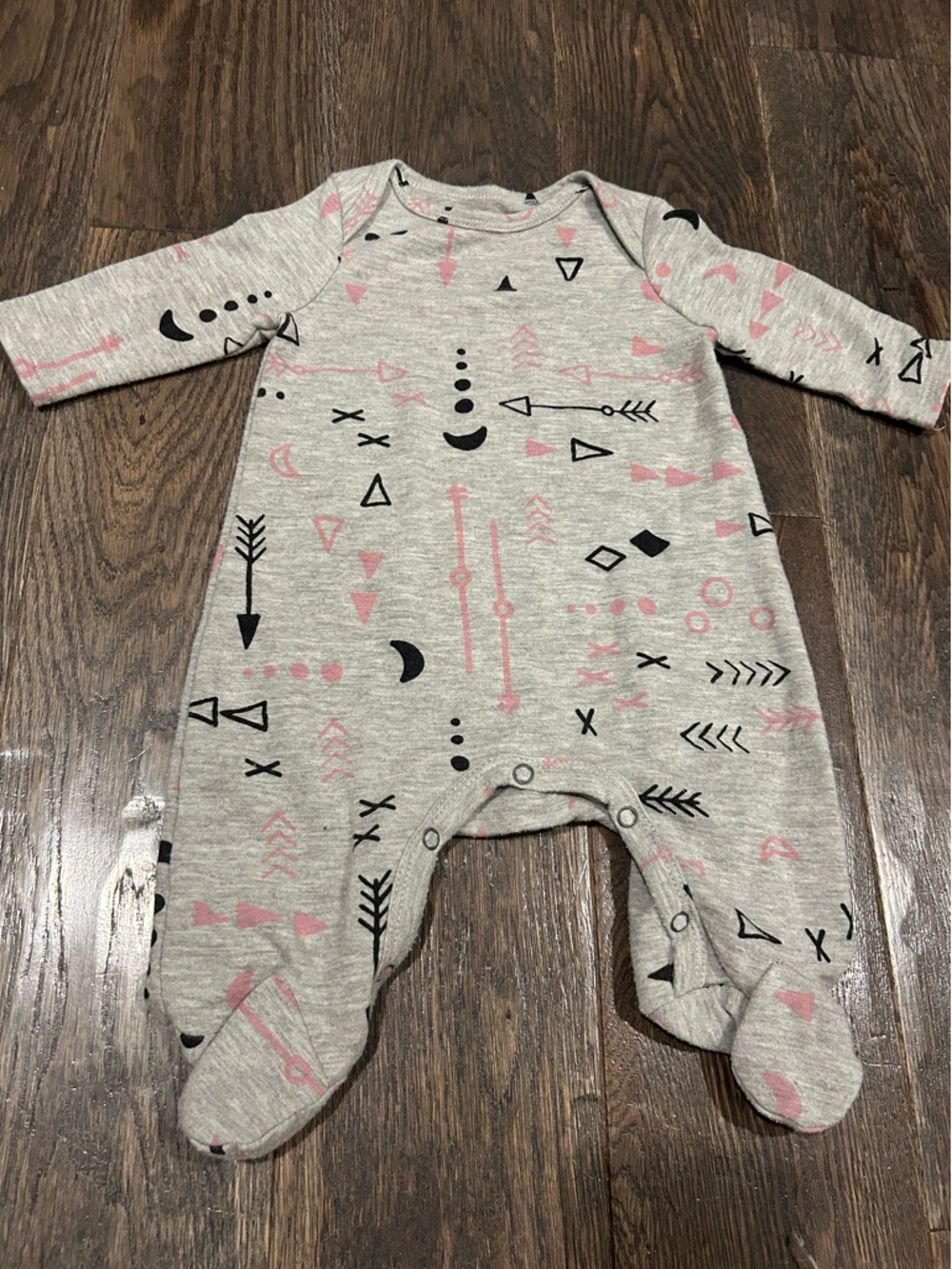 Afton Street Gray Baby One-Piece with Pink & Black Geometric Print 0-3M